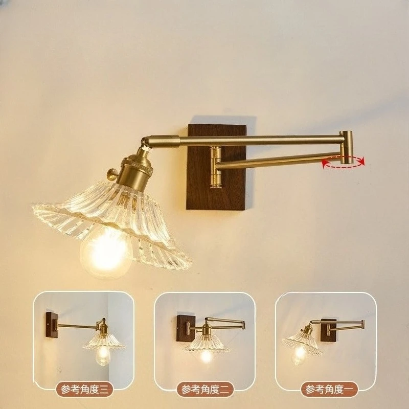 Medieval Rocker Arm LED Wall Lamp Retro Retractable Foldable Wall Sconces Bedroom Bedside Study Reading Atmoshere Lights Fixture