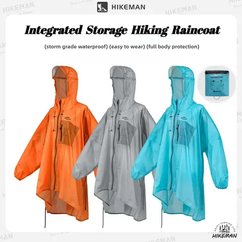 Hikeman Outdoor Travel Raincoat 15D Silicone-Coated Nylon Ultralight Camping Hiking Rain Jacket Portable Full-Body Rain Cover