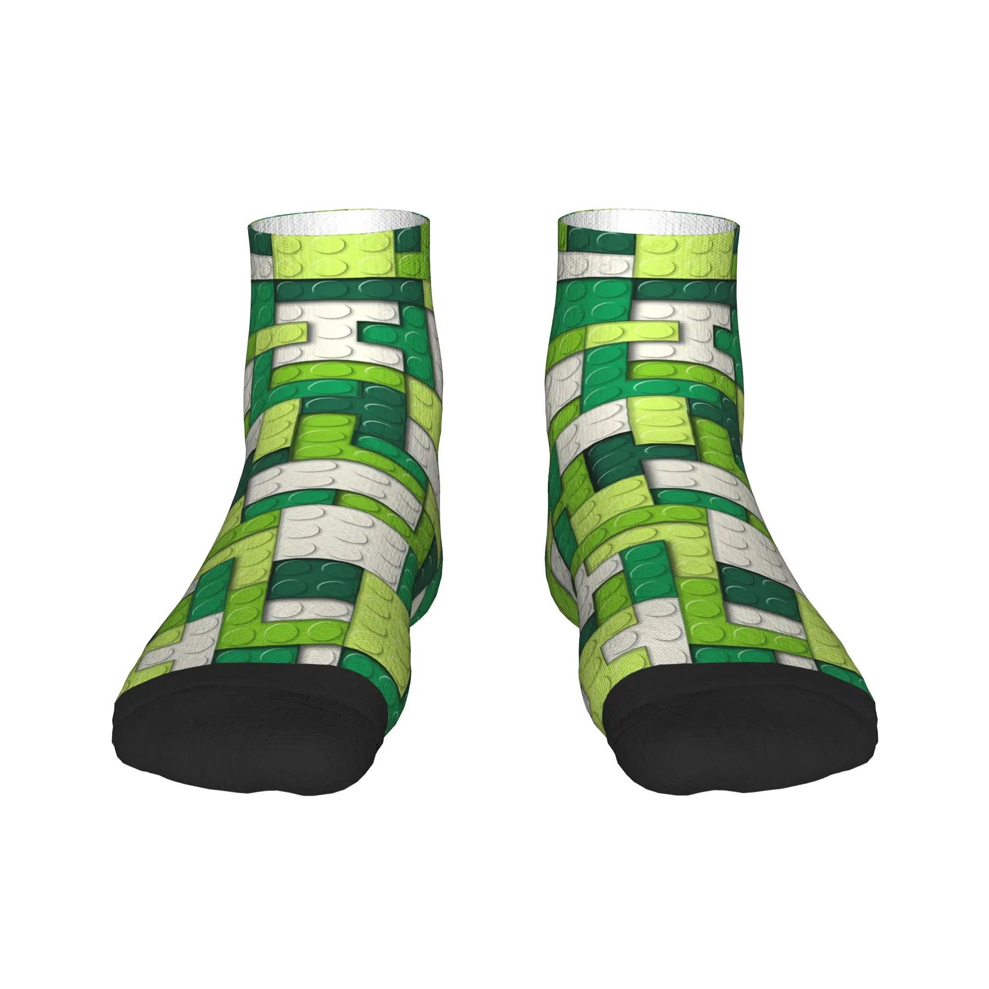 Green Gradient Building Blocks Pattern Ankle Socks  Anti-Slip Comfortable Cycling Socks For Men's Spring Gothic Design Sock