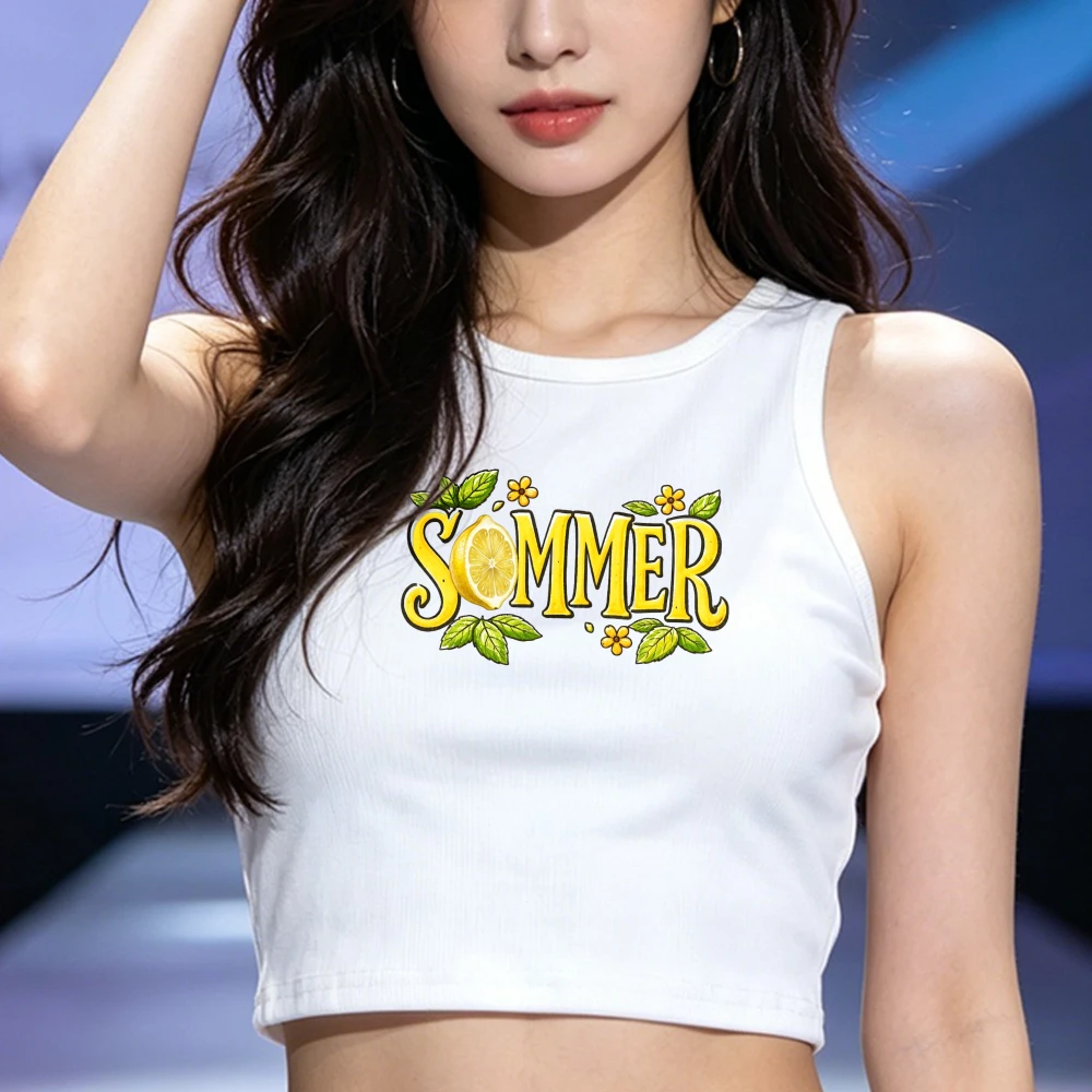 Sommer Lemon Graphic Women Crop Tank Top German Summer Citrus Floral Trendy Hot Girl Tank Top  Vacation Ladies Cropped Tank Top