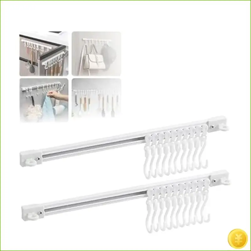 Multifunctional Slide Rail Hook, Adhesive Wall Hooks Rack, Space Saving Utensil Rack No Drilling Wall Mount Accessory