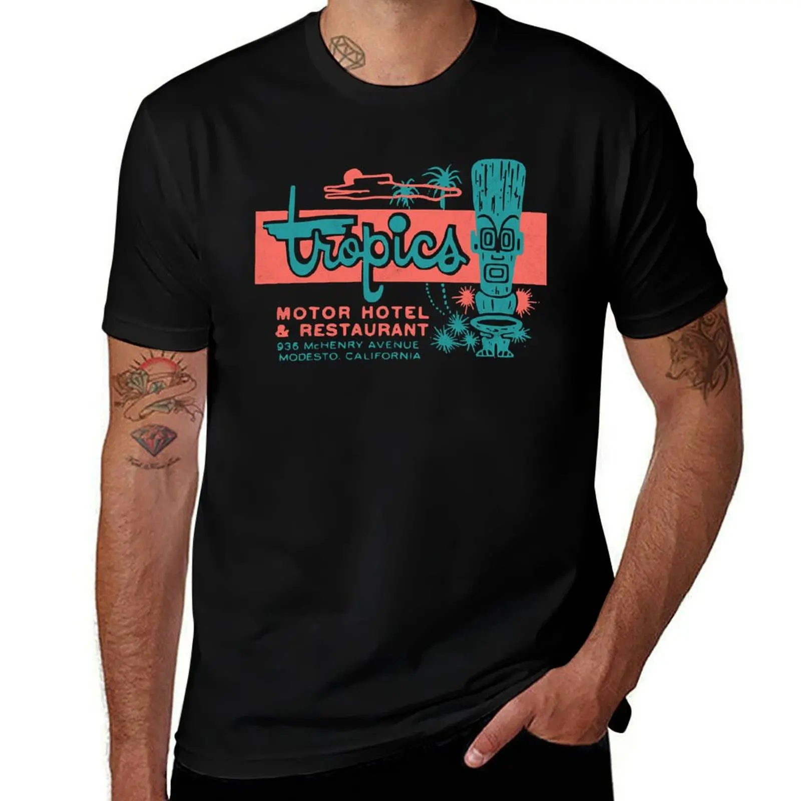 Tropics Motor Hotel 1950s Retro Matchbook Art T-Shirt man t shirt cotton high quality T-Shirt