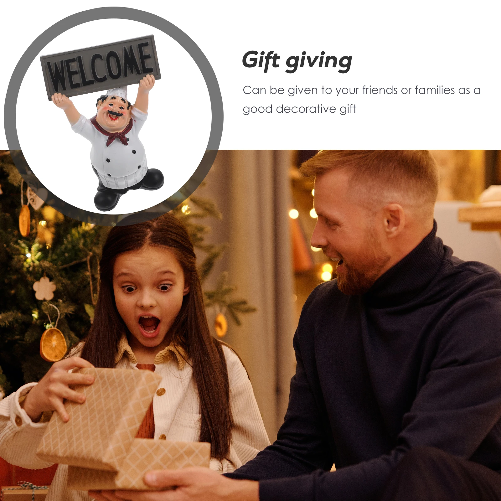 

1Pcs Resin Chef Ornament Creative Welcome Board Decor for Home Garden Shop Restaurant Cafe Decoration Resin Chef Ornament