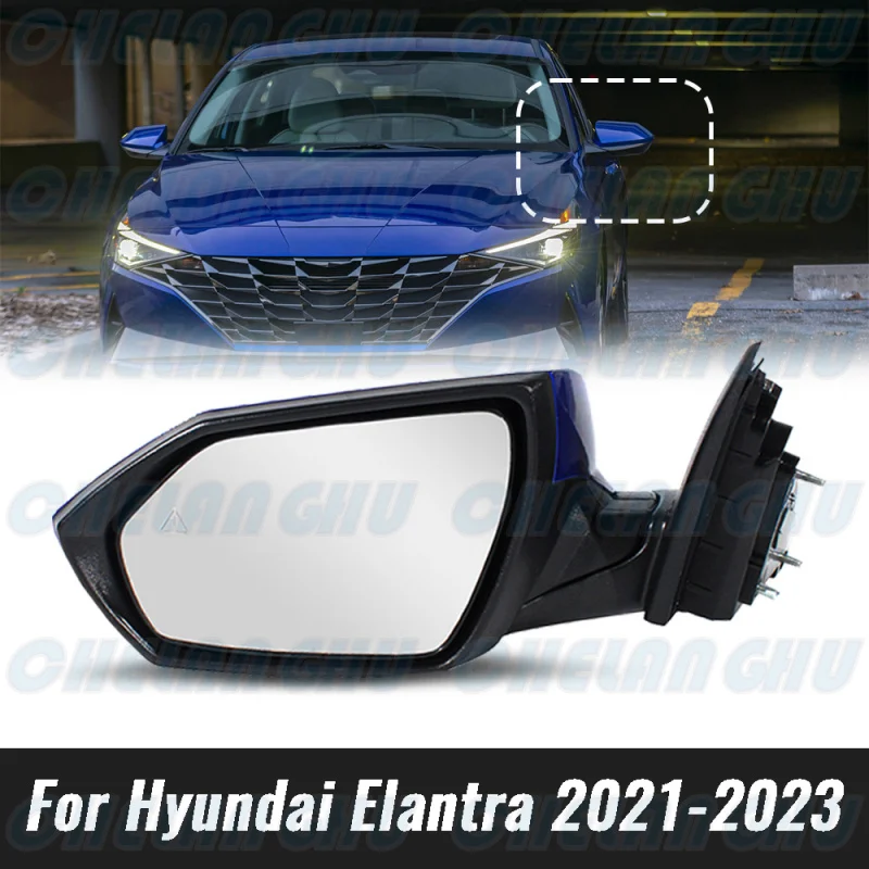 Mirror Assembly For Hyundai Elantra 2021 2022 2023 Left Side 7 Pins Blue Painted With Heated Power Adjust Blind Spot