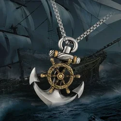 Retro Norse Mythology Pirate Ship Helm Anchor Pendant Necklace Men's Fashion Personality Rock Punk Jewelry
