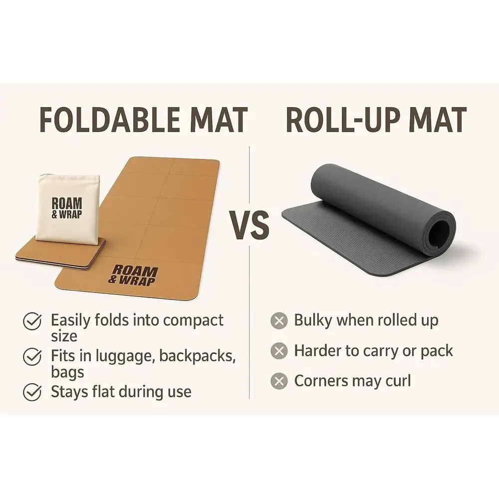 سجادة يوجا محمولة قابلة للطي مقاس 5 مم مع سطح من الفلين - خفيفة الوزن وقابلة للتعبئة وسهلة التخزين، مثالية للتمدد واليوجا والبيلاتس - داخل