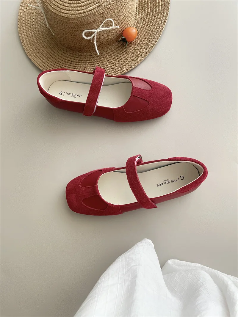 

Women Mary Janes Ballet Flat Shoes 2025 Square Toe Soft Pumps Red Ballerina Shoes
