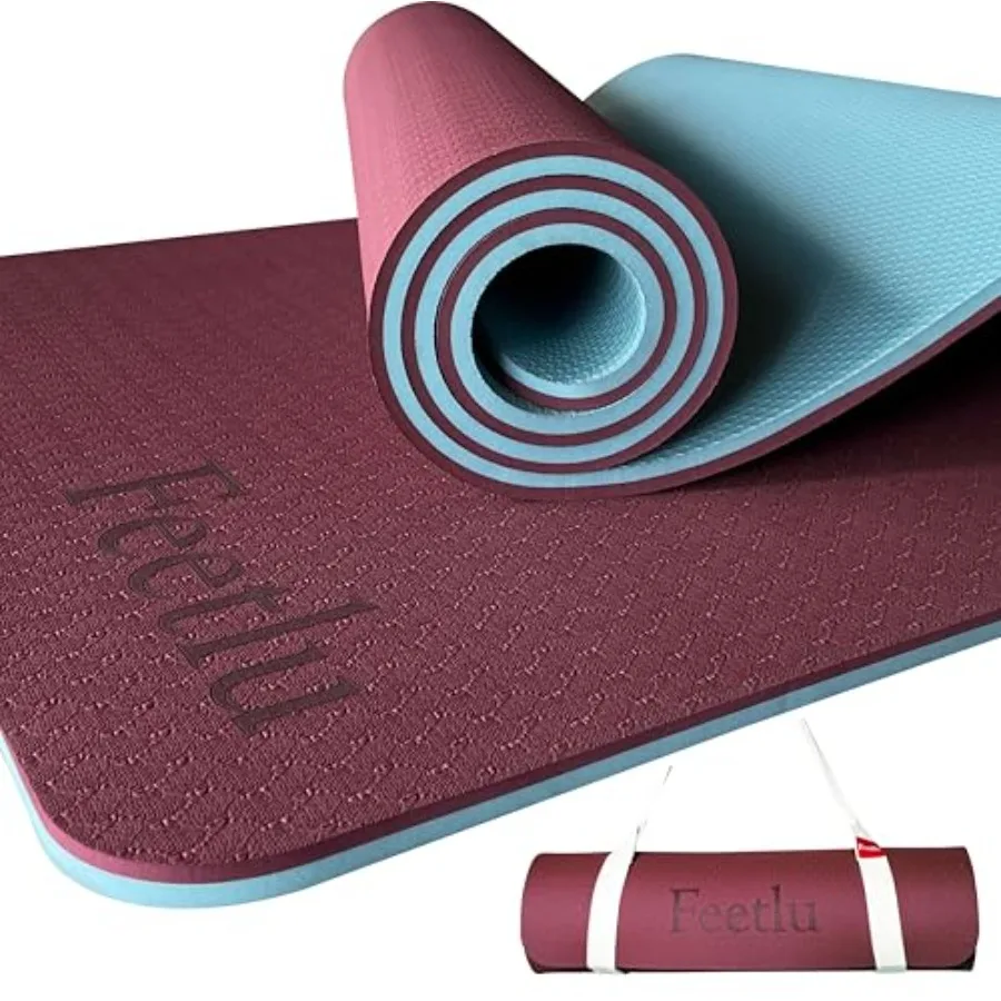 

Очень толстый (10 мм) нескользящий коврик для йоги с ремнем для йоги, пилатеса и напольных упражнений, черный