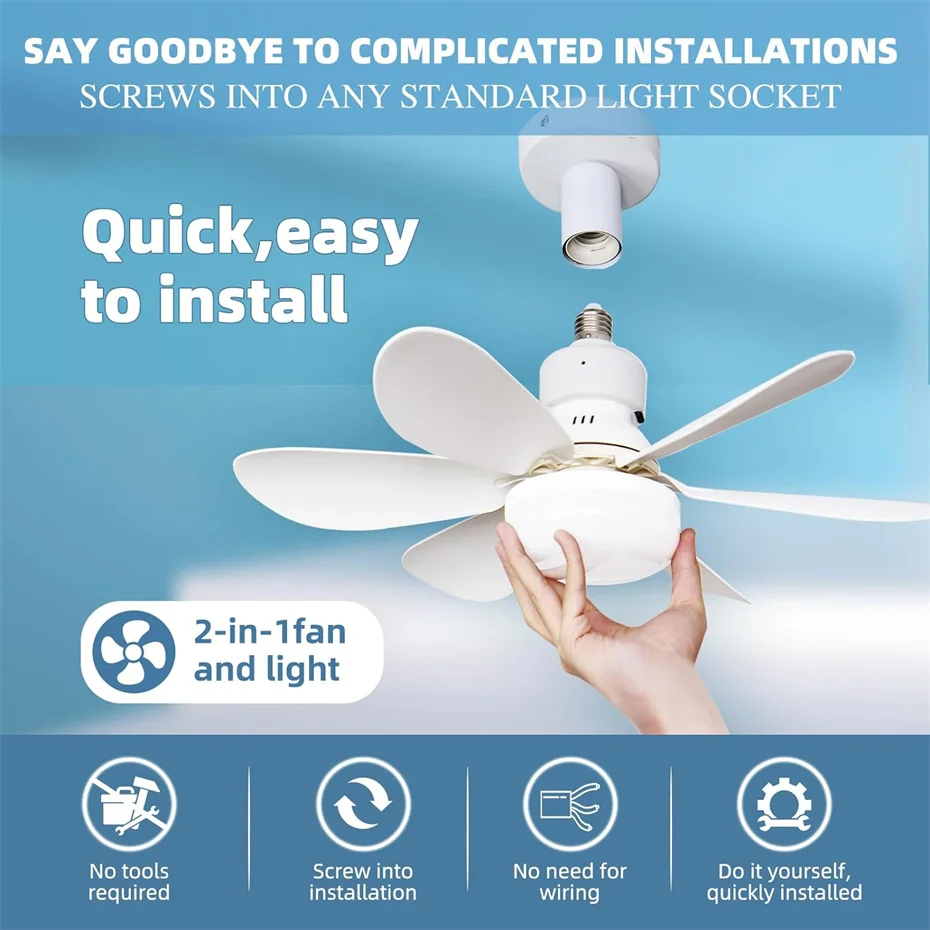 

Socket Ceiling Fan with Light Screw Ceiling Fans with Lights E27/E26 Base Small Ceiling Fan with Remote LED Mini Ceiling Fans