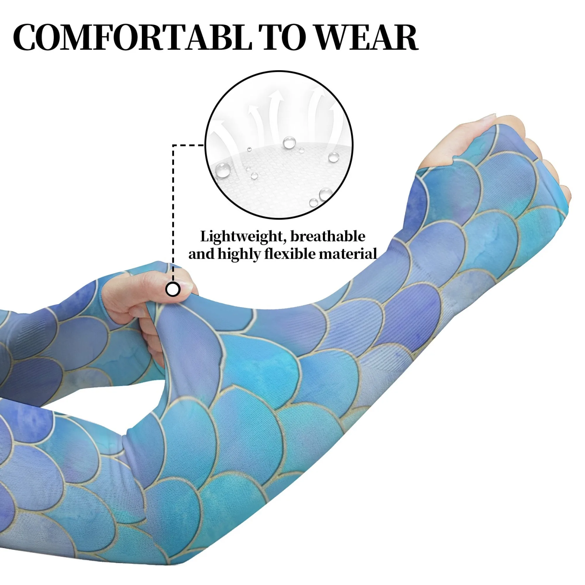 Novelty Mermaid Scale Ice Arm Sleeves Outdoor Sports Fishing Cooling Sleeves Soft Comfortable Beach Vacation Protective Cover