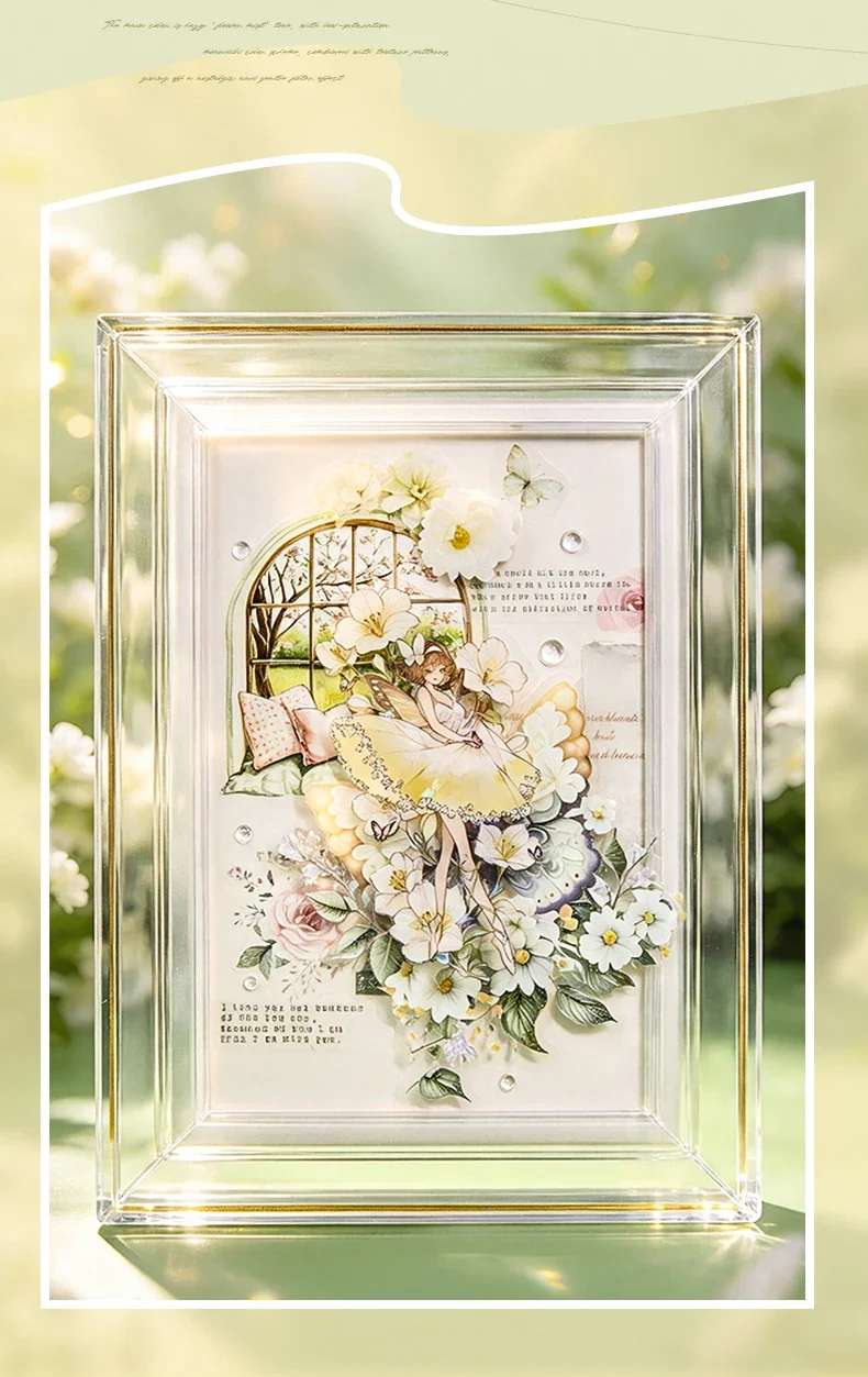 JIANWU Vintage Flower Elf Character Landscape Material Collage Scrapbooking PET Sticker Creative DIY Journal Stationery