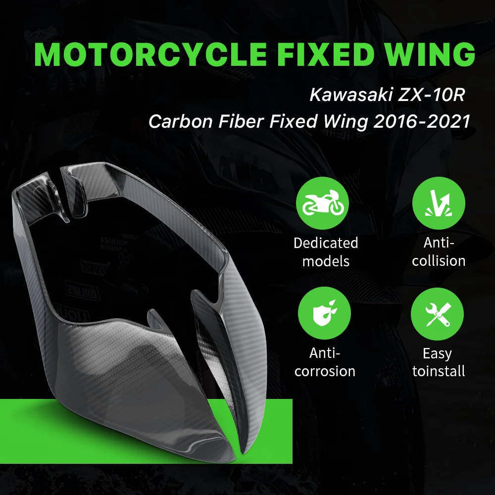 3K Carbon Fiber abs Motorcycle Fixed Wing Spoiler For Kawasaki ZX10R ZX 10R ZX-10R 2016-2021 aerodynamic Pneumatic Wing Fairing