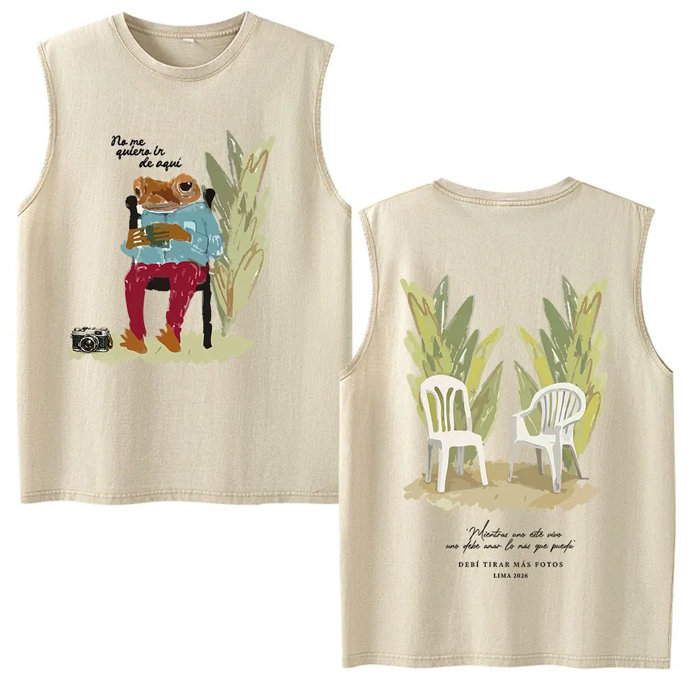 Rapper Bad Bunny Debi Tirar Mas Fotos DTMF Vintage Washed Vest T Shirt Men Casual Fashion Hip Hop Oversized Sleeveless Tank Tops