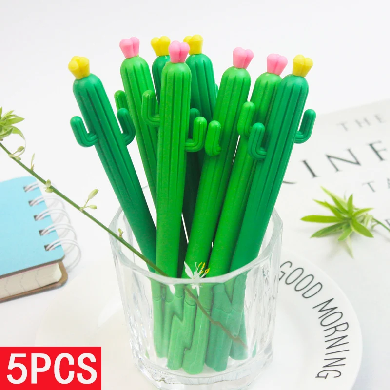 5 Pcs /lot Cactus Gel Pen for Children 0.5mm Black Ink Writing Refills School Office Supply Student Stationery Kids Gift