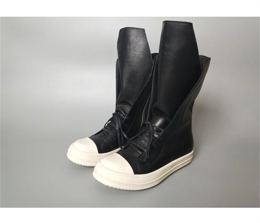 Botas de hip hop de rua alta ao ar livre de língua longa Rric de couro real de fábrica artesanal
