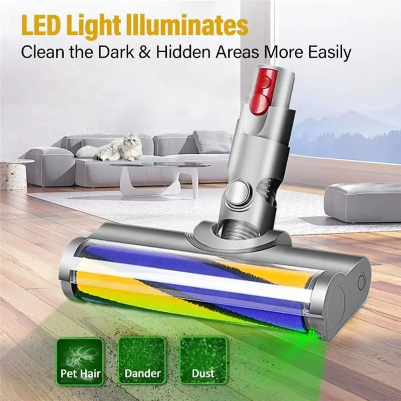 Roller Brush Head Replacement For Dyson V10 Digital Slim V12 Detect Slim Vacuum Cleaner Parts With Green Dust Light