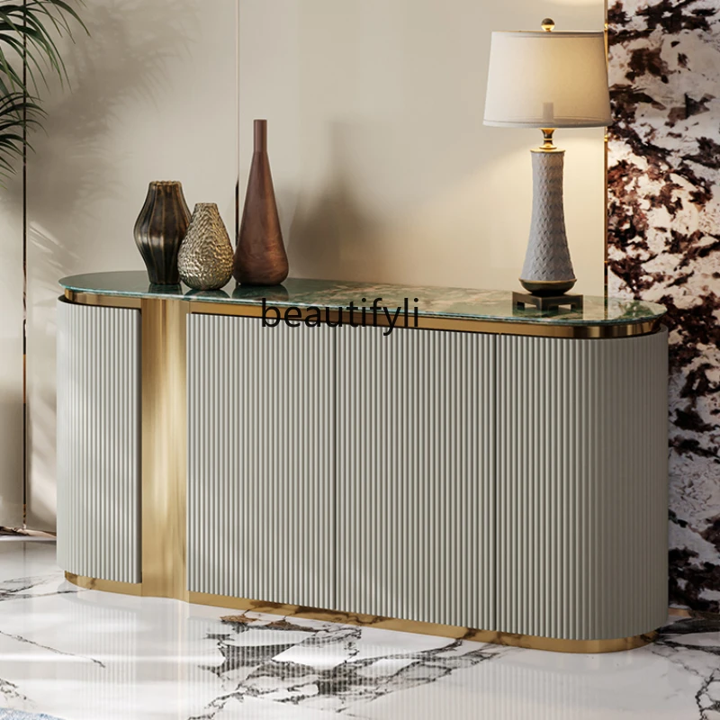 

Light Luxury Sideboard Cabinet Storage Organizer Shoe Cabinet Italian Post-Modern Marble Restaurant High-End Gray Entrance