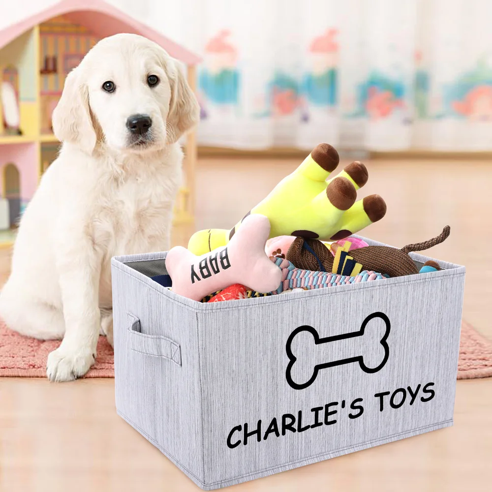 Personalized Dog Basket Custom Pet Toy Storage Bag Foldable Dogs Storage Baskets For Dogs Toys Clothes Free Print Name Bone Paw