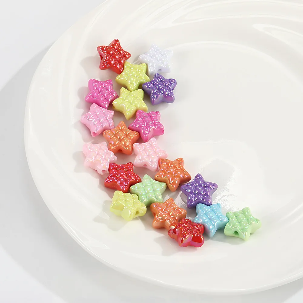 50pcs Macaron Star Beads Acrylic DIY Bracelet Keychain Craft Beads with Straight Hole for Jewelry Making