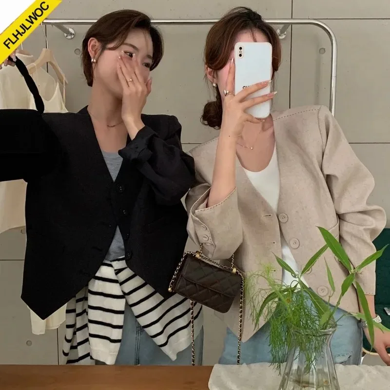 Giacche Blazer nuovo 2024 autunno primavera donna capispalla allentati Casual giappone ragazze Solid Button Retro Vintage lungo Blazer cappotti
