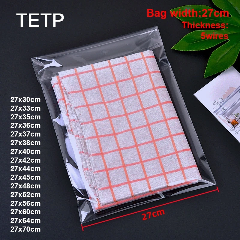 

TETP Width 27cm Self Adhesive Bag For DIY Gift Shoes T-shirt Socks Underwear Bra Packaging Toys Books Storage OPP Pouches