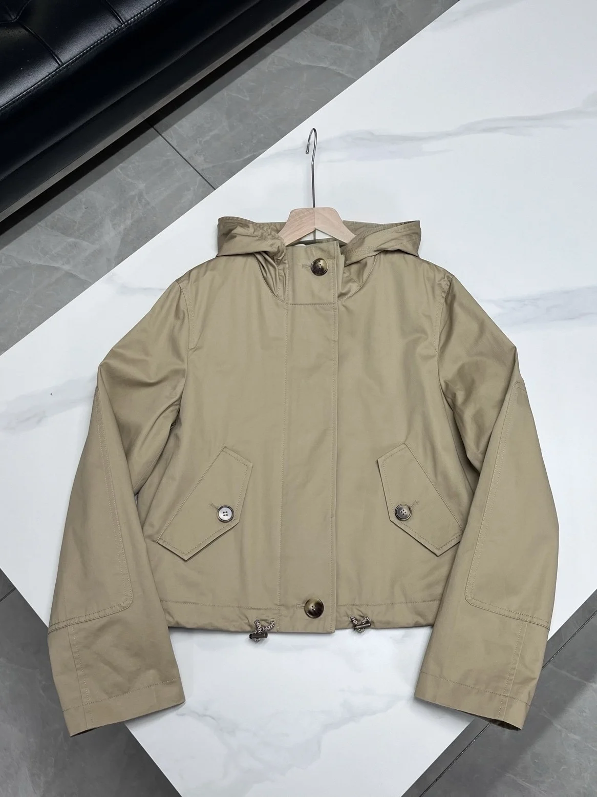 

Ladies Briti Sle ort Hooded Jaet 2026 Spring New Khaki Casual Versatile ort Outerwear Cotton Long Sve Zipper