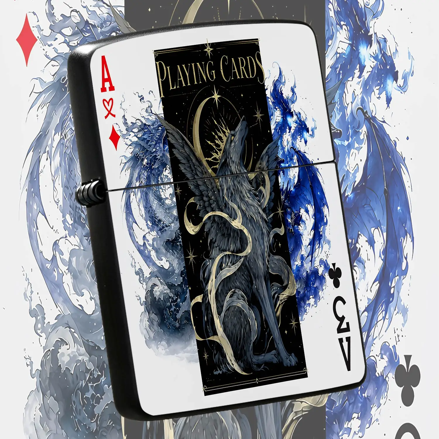 Creative Winged Wolf Dragon Themed Playing Card Style Lighter Artistic Moondecor Portable Igniter Unique Trendy Collectible Daily Multi Scenario Use Ideal Gift Personalized Practical Carry On Item A Humorous And Interesting Lighter