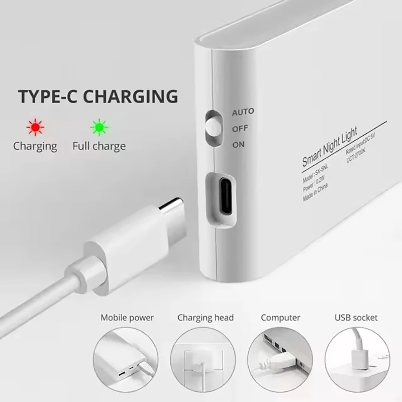 Imagem -02 - Sensor de Movimento Luz Noturna Led Usb Recarregável Regulável Parede Lâmpada Armário Cozinha Gabinete