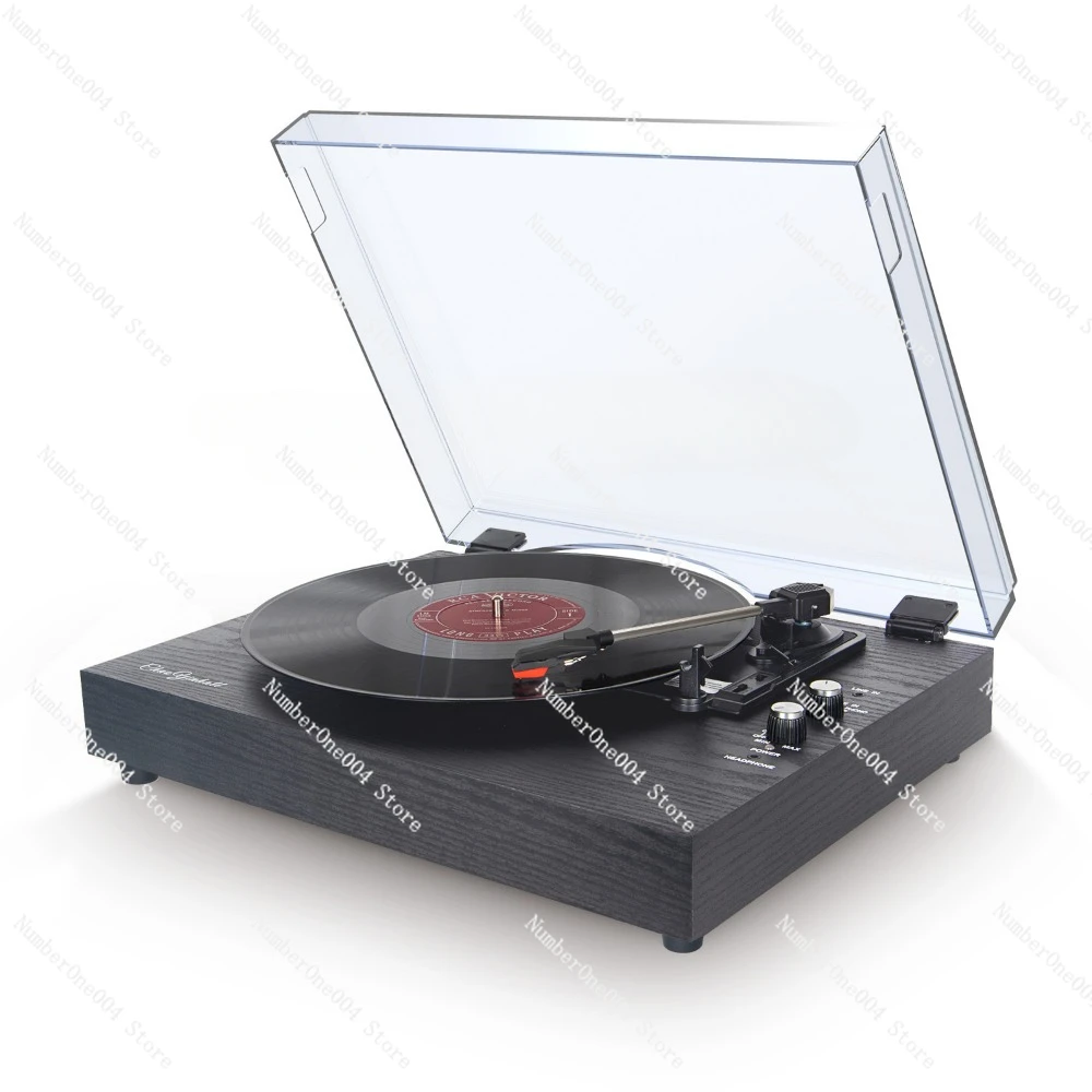 For Record Player Retro Record Player Wooden Phonograph Built-in Double-Trumpet Speaker Desktop Acrylic Dust Cover