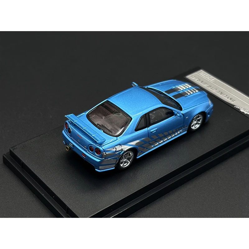 SH In Stock 1:64 Skyline GTR R34 Gurucollector Electroplated Blue Diecast Diorama Car Model Collection Miniature Stance Hunters