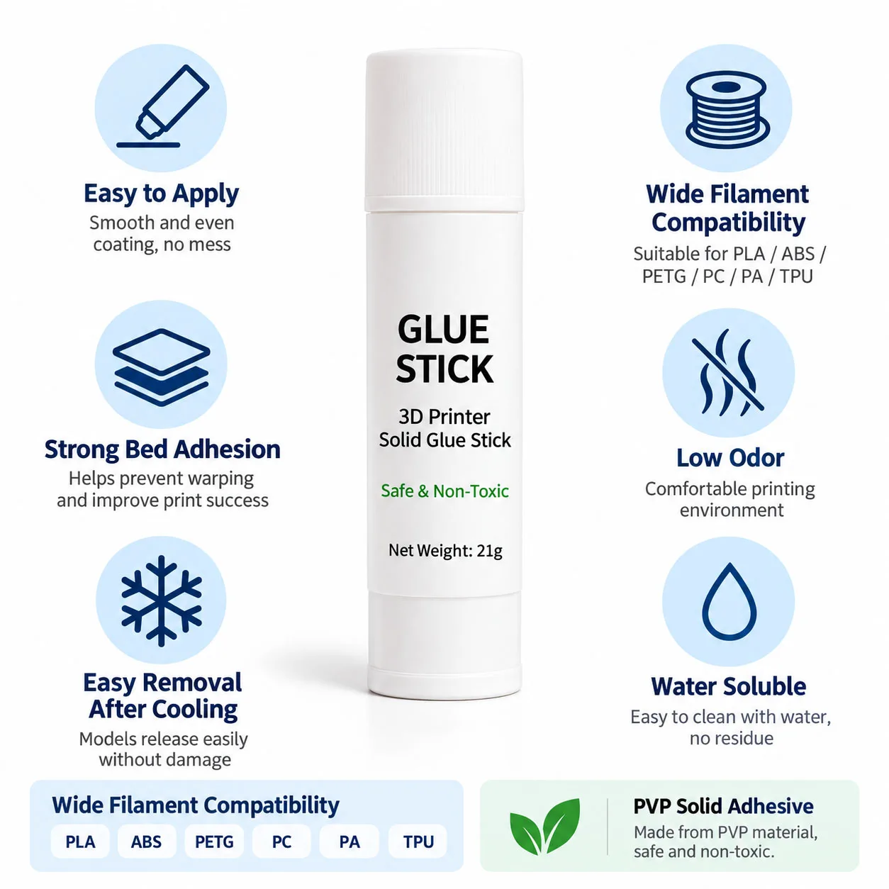 3D Printer Glue Sticks for Hot Bed Warping Reducing 3D Printer Bed Adhesive PVP Solid 3D Print Glue Stick