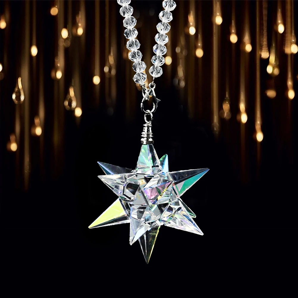 

Polished AB Color Crystal Snowflake Meteor Hammer Heart & Arrow Car Hanging Ornament Prism Sun Catcher Aurora DIY Wedding Decor