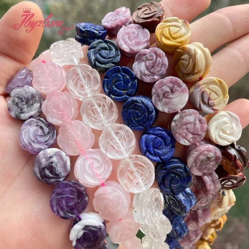 

14mm Flower Double Carved Natural Stone Spacer Bead for DIY Accessories Charm Pendant Necklace Bracelet Jewelry Making 15" 5 PCS