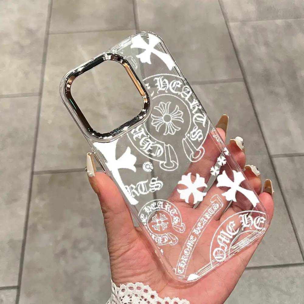 Transparente Handyhülle mit hellem Gothic-Kreuz und Hufeisen-Print für iPhone 17 16 15 14 Pro Max – Weiche, durchsichtige Schutzhülle
