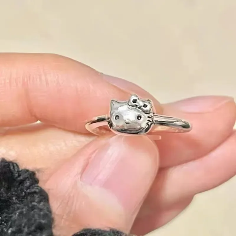Hello Kitty cincin pasangan lucu Fashion, cincin pola animasi kartun dapat disesuaikan, cincin untuk mengirim perhiasan pacar aksesoris hadiah