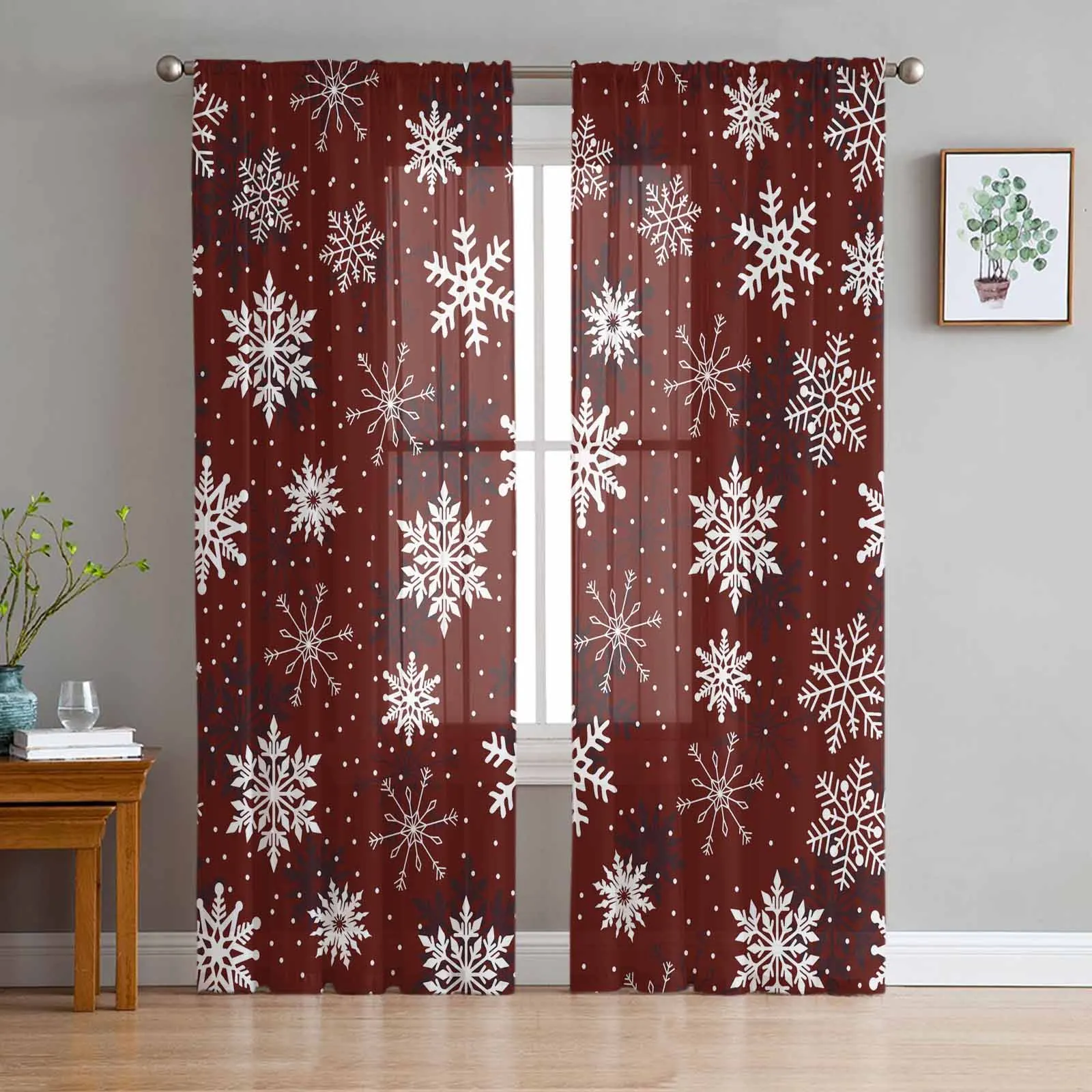 

Christmas Snow Polka Dots Chiffon Sheer Curtains for Living Room Bedroom Decor Kitchen Window Voiles Tulle Curtain