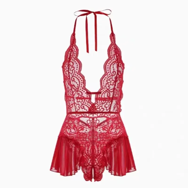 Women Lace Sexy Pajamas Robes Nightgowns Underwear M L XL XXL Black Red Thin See Through Gauze Comfortable Summer