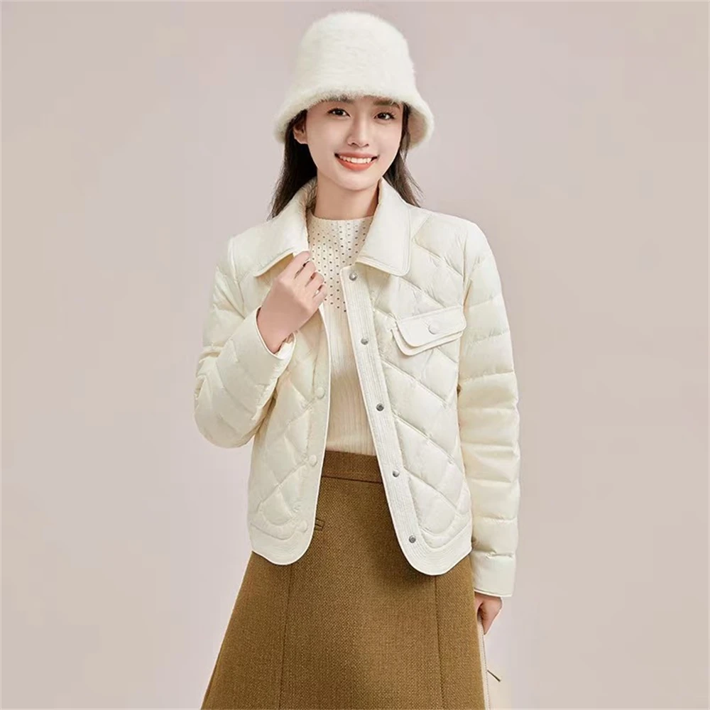 Ladies Elegant Temperament Lightweight Lapel Down Jacket Women's Winter New Fashion All-match Short Casual Loose Down Coats Gift