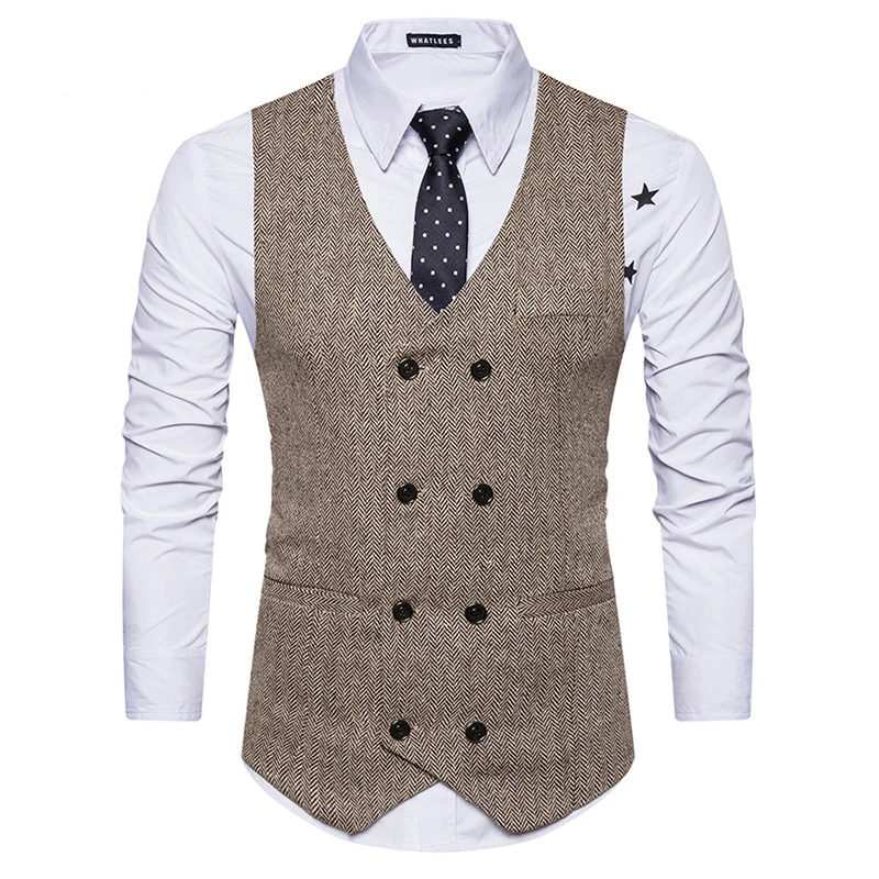 

Fashion Suit Vest Men Formal Dress Colete Masculino Herringbone Gilet Fitness Sleeveless Jacket Wedding Waistcoat Men plus size