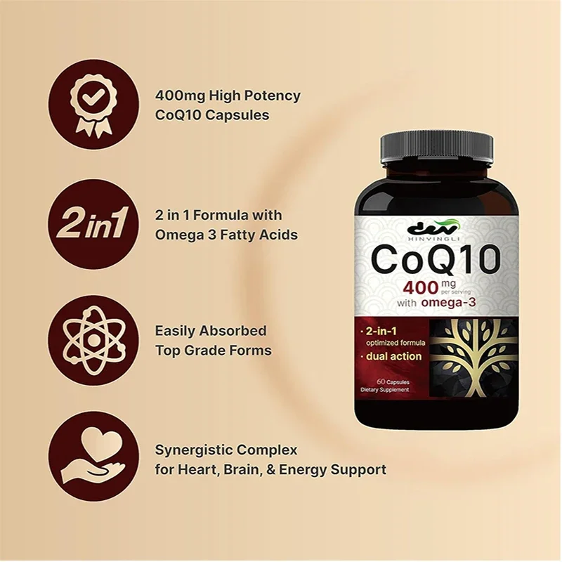 شكل مستقر عالي الامتصاص - دعم مضاد للأكسدة لصحة القلب والطاقة - مكمل CoQ10 بقوة إضافية