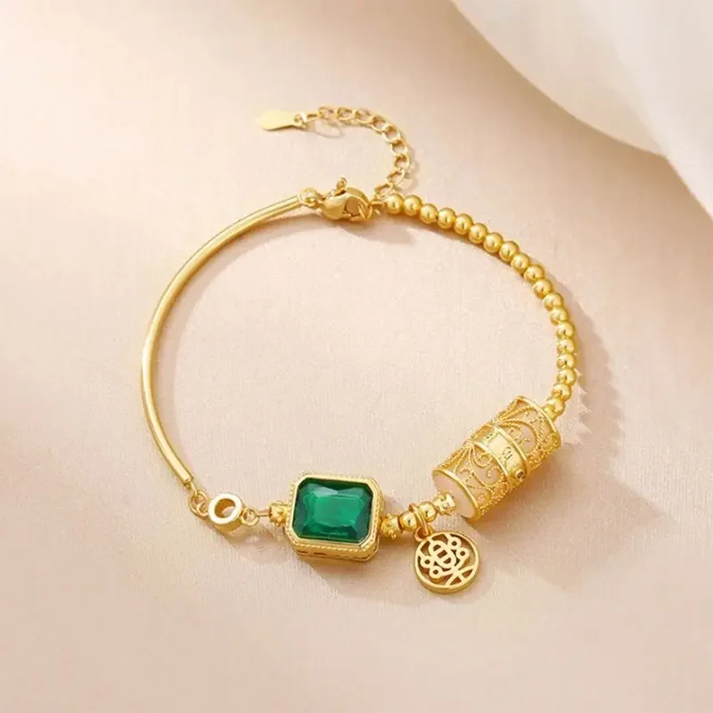 

Настоящий золотой браслет-цепочка Lianhua с изображением Дракона, год благословения, изображение мира с подвесками, счастливые украшения для женщин