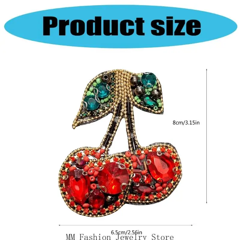 D0UB Bead Rhinestones Cherry Applique Craft Decoration for Personalizing Clothing and Accessories Sewing On Crafting Supply