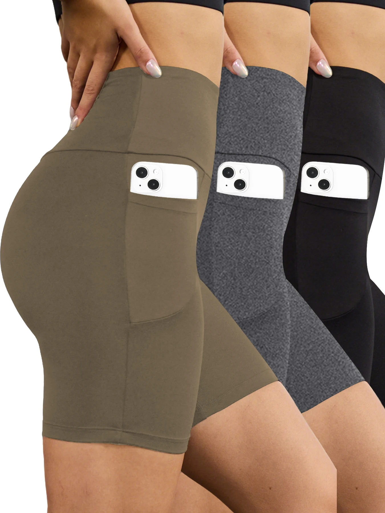 

3 Pack High Waisted Biker For Women With Pockets Tummy Control No See Through Workout Running Yoga Push Up Gym Fitness Shorts
