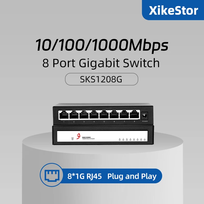 

Неуправляемый коммутатор Ethernet XikeStor, 8 портов, 1000 м, высокоскоростная передача/подключение и воспроизведение/широко применяется для нескольких сценариев