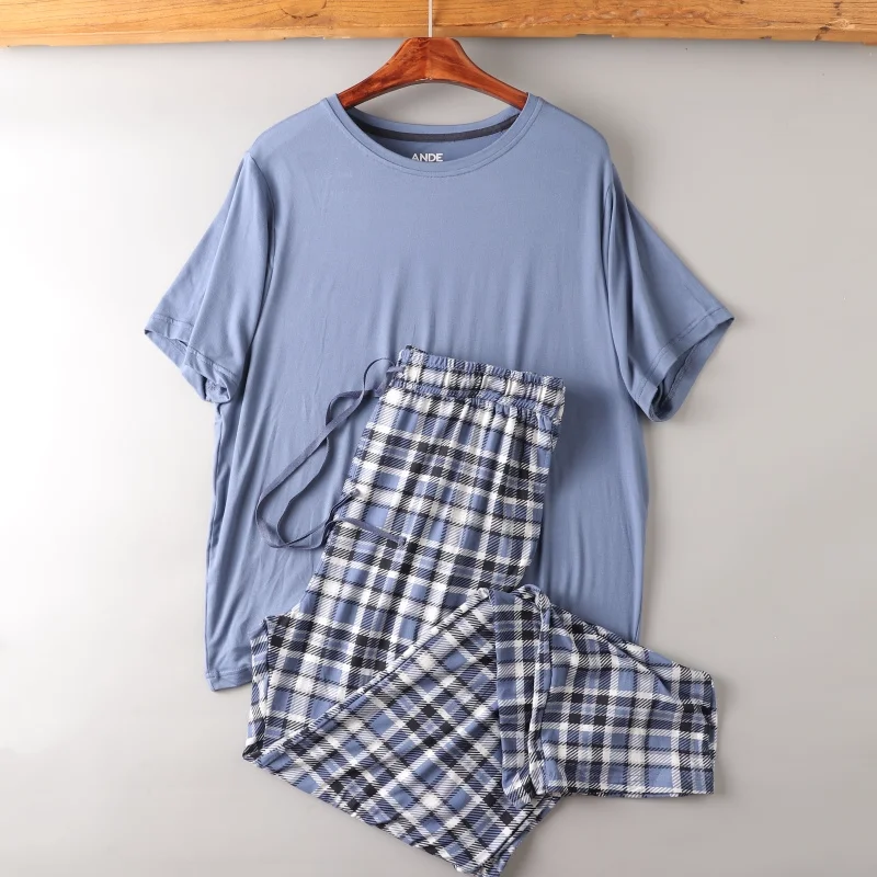 

Мужской летний пижамный комплект, топ с короткими рукавами, длинные брюки, удобная домашняя одежда, ночная рубашка, мужская одежда для сна для отдыха