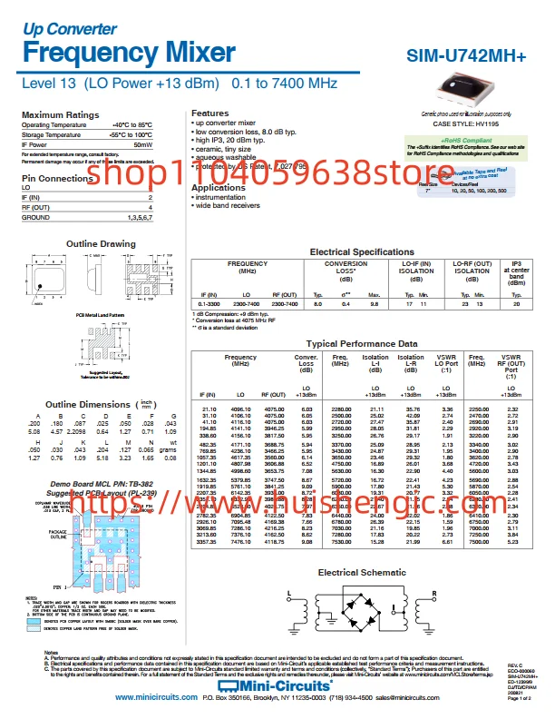 SIM-U742MH+      RF mixer IC universal frequency riser 100kHz ~ 7.4GHz