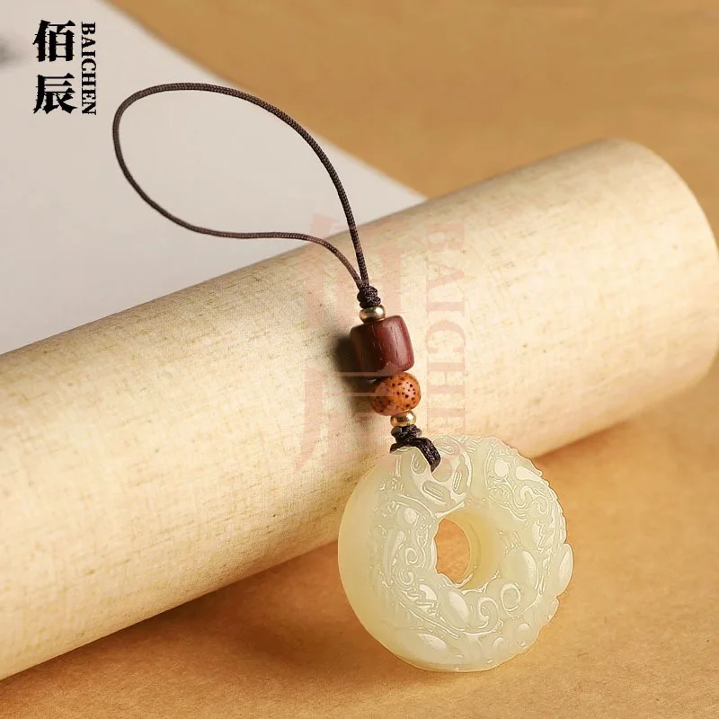 

Afghanistan white jade double brave flat buckle jade pendant