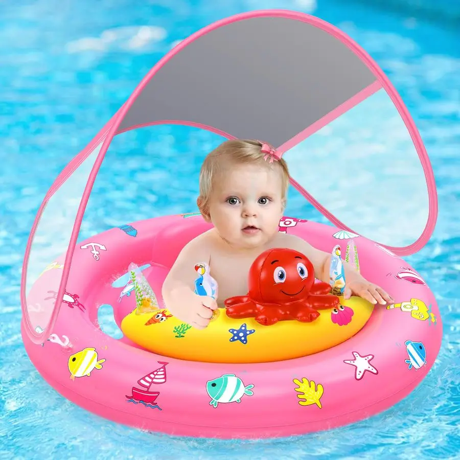 Pool Float with Canopy, Inflatable Baby Swim Float with UPF50 Sun Protection, Toddler Infant Pool Float with Toy Play Console Ad