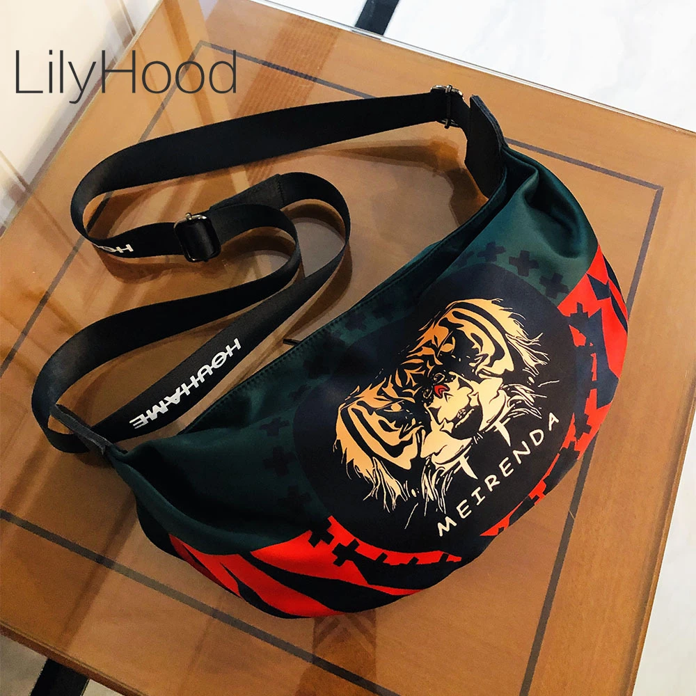 

Female Vintage Nylon Waist Bag Women Retro Chic Fashion Designer Luxury Fabric Textile Banana Chest Pouch Bum Bag Fanny Pack