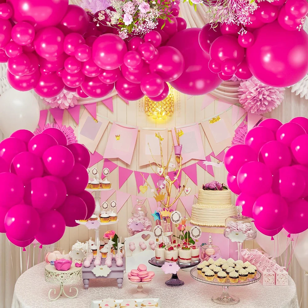 64Pcs Hot Pink Balloons Garland Arch Kit Hot Pink Balloon Wedding Valentines Day Girls Birthday Party Baby Shower Decor Globos view 5